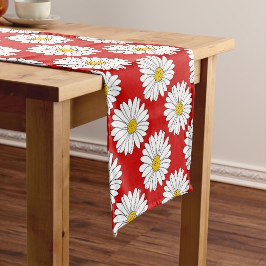 Yellow Red White Daisy Pattern Korte Tafelloper (Voorbeeld)