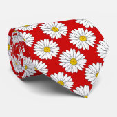 Yellow Red White Daisy Pattern Stropdas (Opgerold)