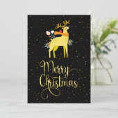 Yellow Reindeer Merry kerst Light Holiday Card Feestdagenkaart (Staand voorkant)