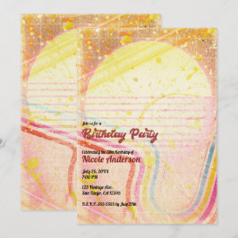 Yellow Retro  80's Theme Birthday Party Kaart