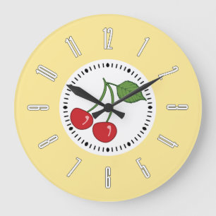 Yellow Retro Cherry Grote Klok