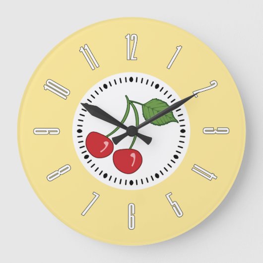 Yellow Retro Cherry Grote Klok (Voorkant)