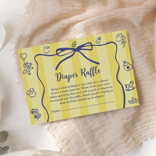 Yellow Retro Cute Diaper Raffle Lemons Baby Shower Informatiekaartje