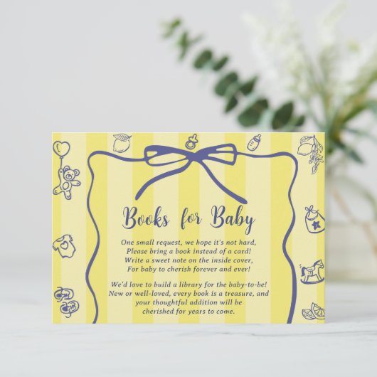 Yellow Retro Cute Illustrated Books Baby Shower  Informatiekaartje (Staand voorkant)