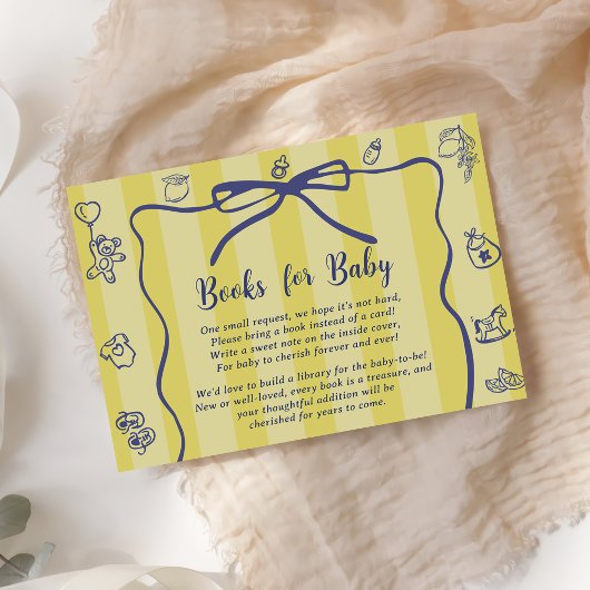 Yellow Retro Cute Illustrated Books Baby Shower  Informatiekaartje