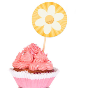 Yellow Retro Daisy Flower Classic Ronde Sticker