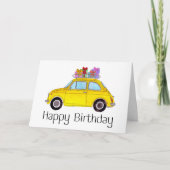 Yellow Retro Fiat 500 Birthday Kaart (Voorkant)