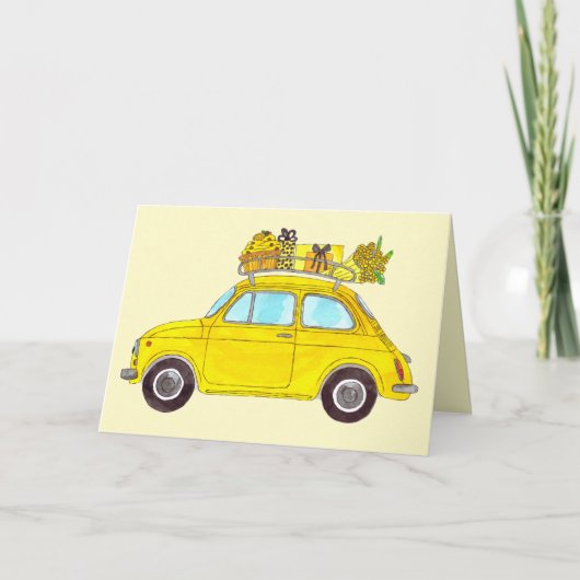 Yellow Retro Fiat 500 Topolino Kaart (Voorkant)