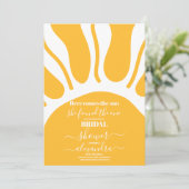 Yellow Retro Hier komt de zon Vrijgezellenfeest Kaart (Staand voorkant)