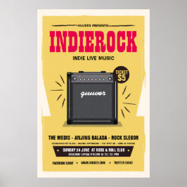 Yellow Retro Indie Rock Music Party Poster