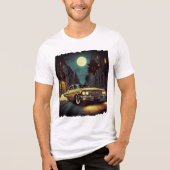 Yellow Retro Lowrider Under Full Moon Street Scene Tri-Blend Shirt (Voorkant)