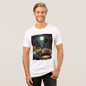 Yellow Retro Lowrider Under Full Moon Street Scene Tri-Blend Shirt (Voorkant volledig)