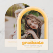 Yellow Retro Striped Arch Graduation Announcement Kaart (Voorkant / Achterkant)