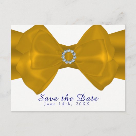 Yellow Ribbon Bow & Diamonds legant Save the Date Aankondigingskaart (Voorkant)