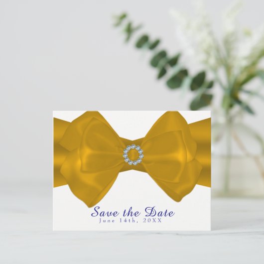 Yellow Ribbon Bow & Diamonds legant Save the Date Aankondigingskaart (Staand voorkant)