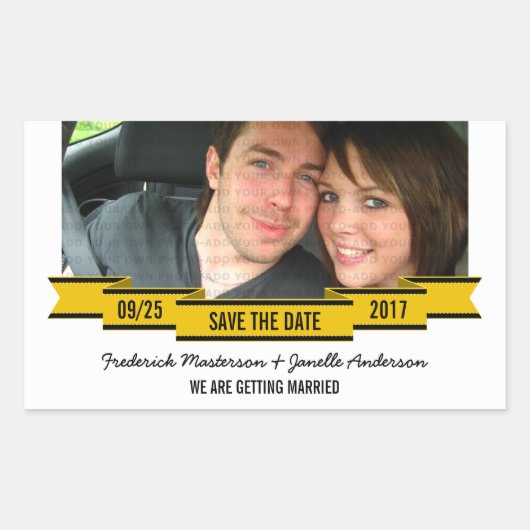 Yellow Ribbon foto Save the Date Stickers (Voorkant)