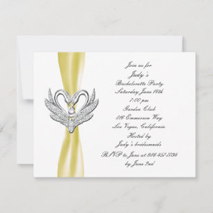 Yellow Ribbon Silver Swans Bachelorette Party Kaart