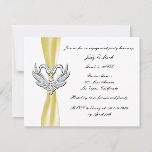 Yellow Ribbon Silver Swans Engagement Party Kaart (Voorkant)
