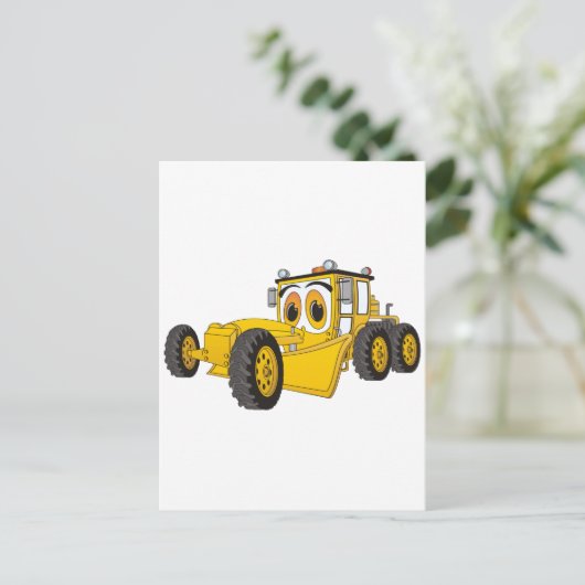 Yellow Road Grader Cartoon Briefkaart (Staand voorkant)