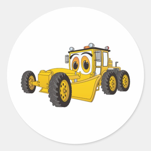Yellow Road Grader Cartoon Ronde Sticker (Voorkant)