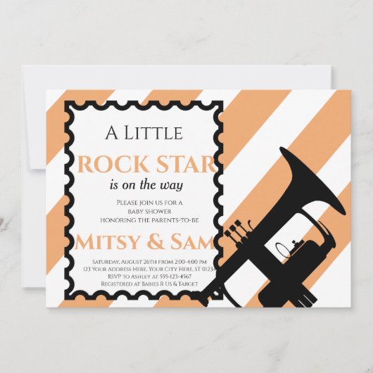 Yellow Rock Star Rock a bye Baby shower Invitation Kaart (Voorkant)