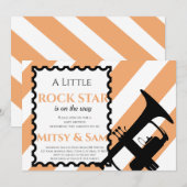 Yellow Rock Star Rock a bye Baby shower Invitation Kaart (Voorkant / Achterkant)