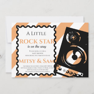 Yellow Rock Star Rock a bye Baby shower Invitation Kaart