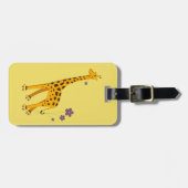Yellow Roller Skating Cartoon Giraffe op maat Bagagelabel (Voorkant horizontaal)