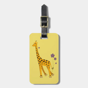 Yellow Roller Skating Cartoon Giraffe op maat Bagagelabel
