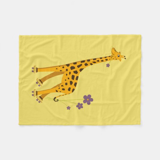 Yellow Roller Skating Funny Cartoon Giraffe Fleece Deken (Voorkant (Horizontaal))