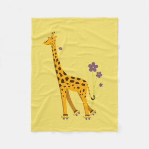 Yellow Roller Skating Funny Cartoon Giraffe Fleece Deken