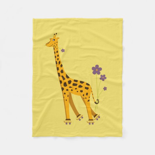Yellow Roller Skating Funny Cartoon Giraffe Fleece Deken (Voorkant)