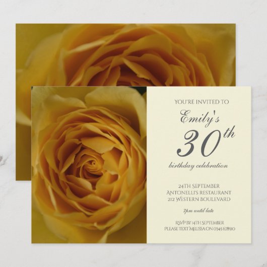 Yellow Rose 30e verjaardag uitnodiging (Voorkant / Achterkant)