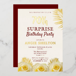 Yellow Rose 70th Surprise Birthday Party Gold Folie Uitnodiging