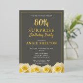 Yellow Rose 80th Surprise Birthday Party Folie Uitnodiging (Staand Voorkant)
