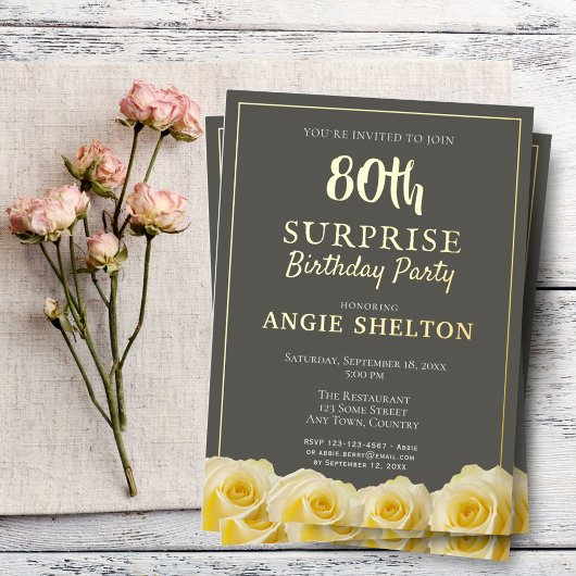 Yellow Rose 80th Surprise Birthday Party Folie Uitnodiging