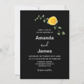 Yellow Rose and Green Vine Elegant Black Wedding Kaart (Voorkant)