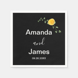 Yellow Rose and Green Vine Elegant Black Wedding Servet