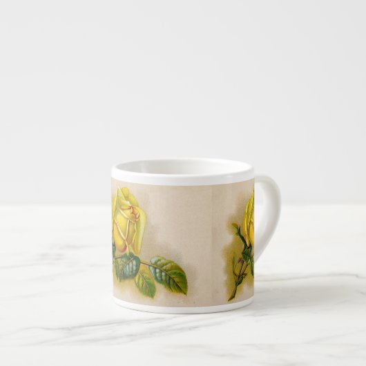 Yellow Rose Antiek Print Fine Art Espresso Kop (Voorkant rechts)
