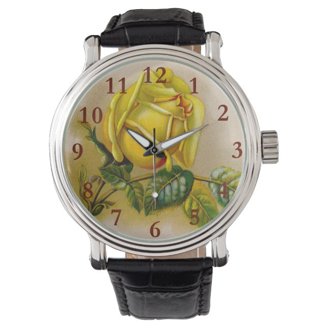 Yellow Rose Antiek  Print Fine Art Horloge (Voorkant)