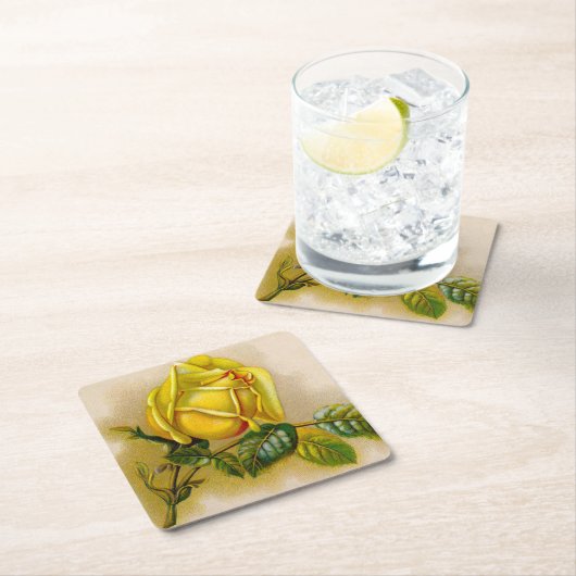 Yellow Rose Antiek  Print Fine Art Kartonnen Onderzetters (Insitu)