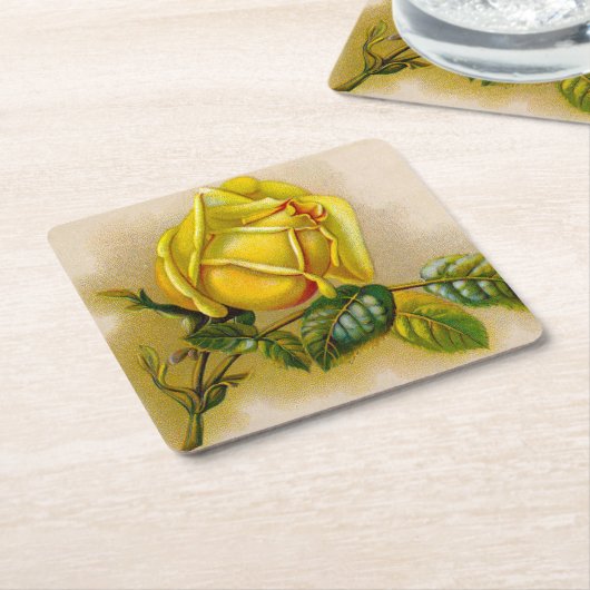 Yellow Rose Antiek Print Fine Art Kartonnen Onderzetters (Schuin)