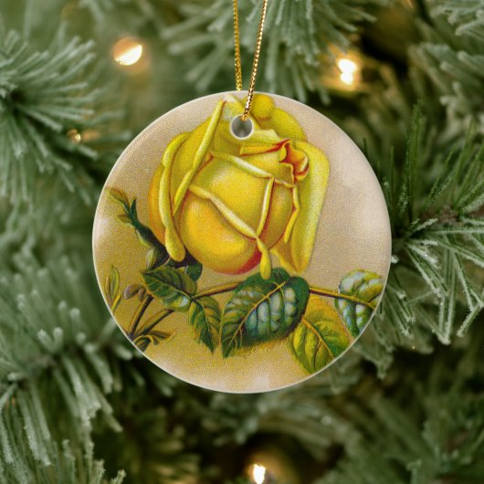 Yellow Rose Antiek Print Fine Art Keramisch Ornament (Boom)