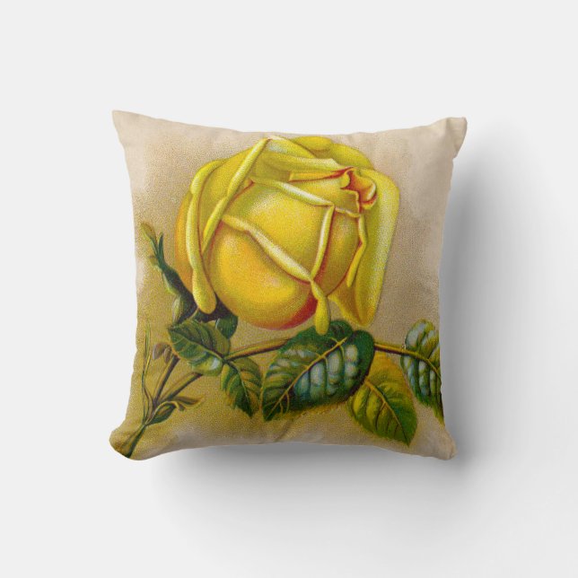 Yellow Rose Antiek  Print Fine Art Kussen (Voorkant)