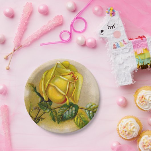 Yellow Rose Antiek Print Fine Art Papieren Bordje (Feest)