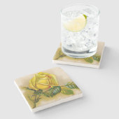 Yellow Rose Antiek Print Fine Art Stenen Onderzetter (Zijkant)