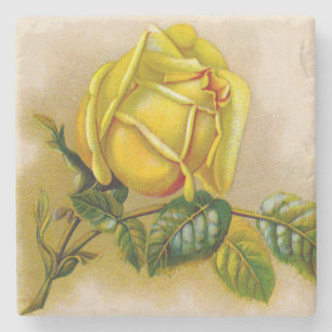 Yellow Rose Antiek  Print Fine Art Stenen Onderzetter