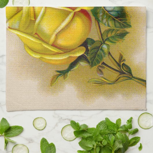 Yellow Rose Antiek  Print Fine Art Theedoek (Gevouwen)