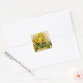 Yellow Rose Antiek  Print Fine Art Vierkante Sticker (Envelop)