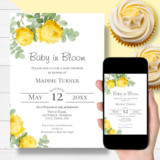 Yellow Rose Baby shower Invitation Kaart